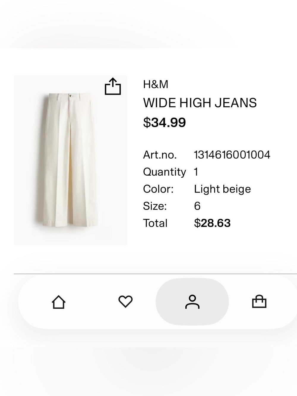 H&M Light Beige Wide-High Jeans for Women